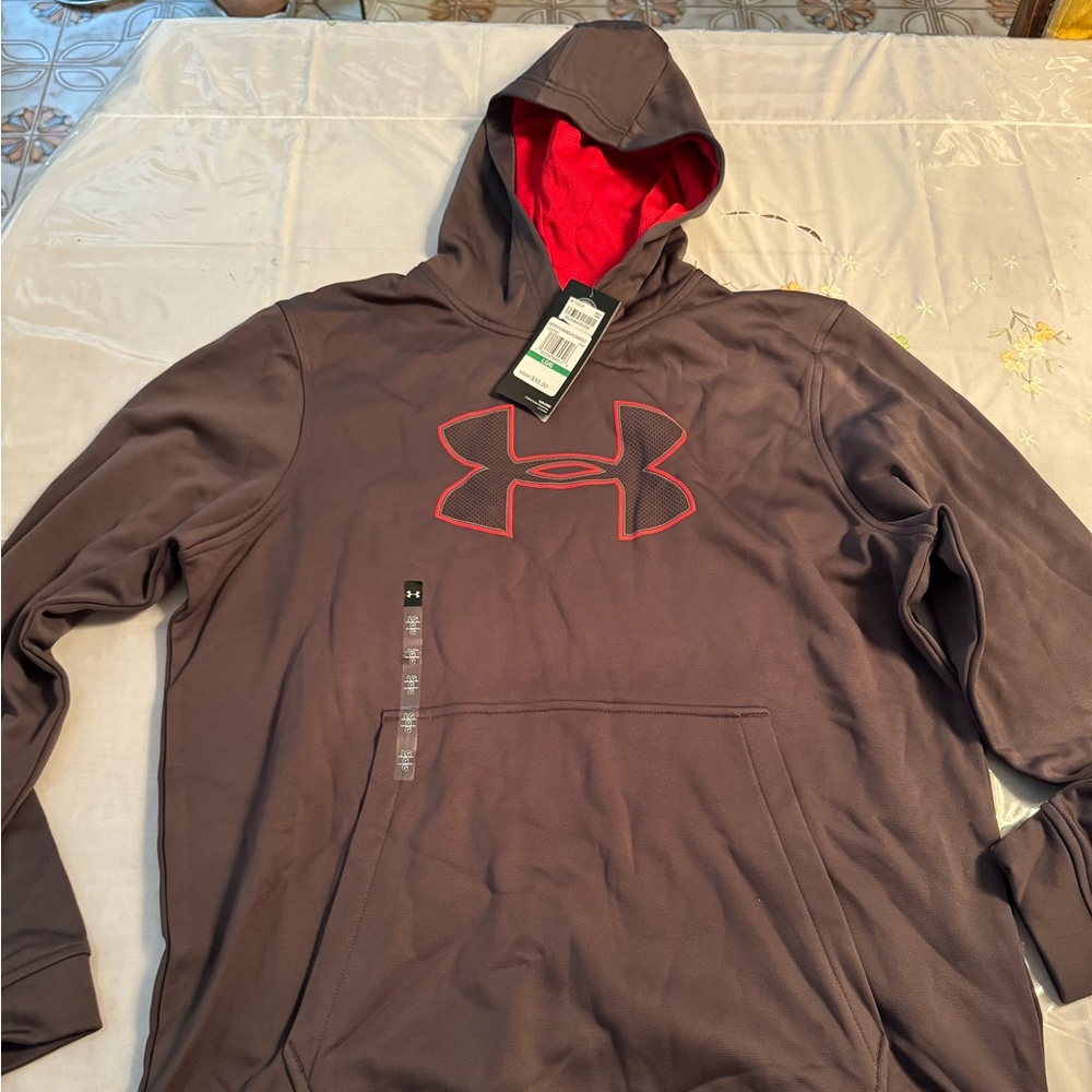 Mens Under Armour Grey and Red Hoodie Large
